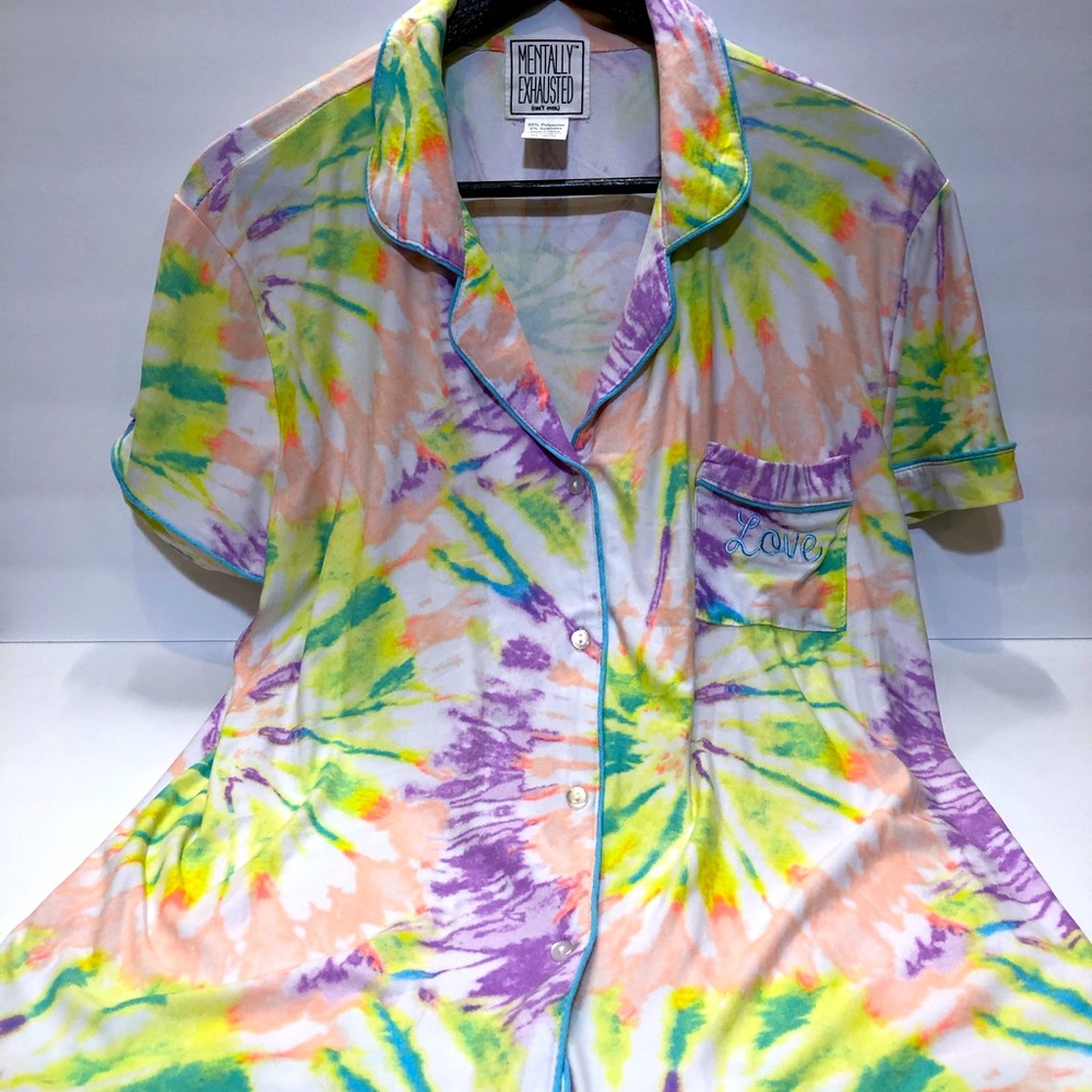 NWT Mentally Exhausted Tye dye PJ Set